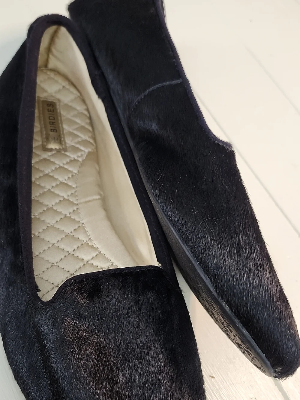Birdies Blackbird Calf Hair Loafer Flats Smoking Slippers Size 9.5
